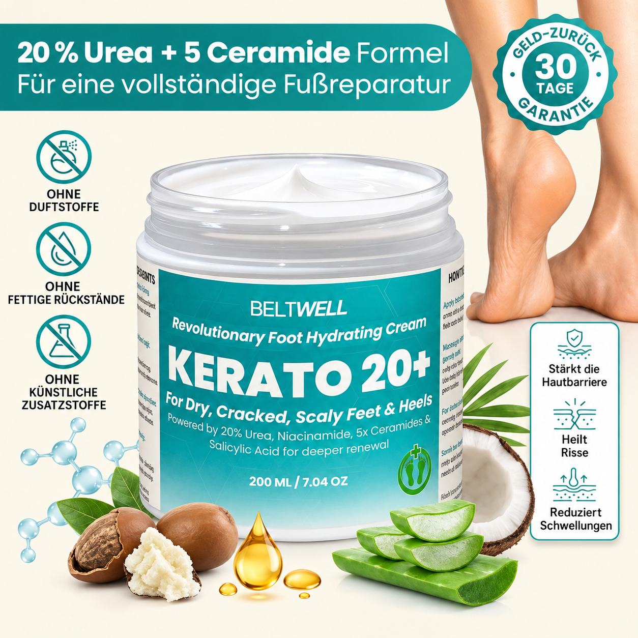Urea 20% Intensiv-Fußcreme für trockene & rissige Füße, nicht fettend