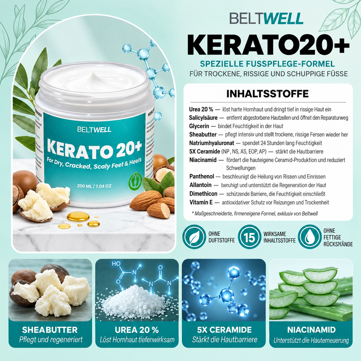 Urea 20% Intensiv-Fußcreme für trockene & rissige Füße, nicht fettend