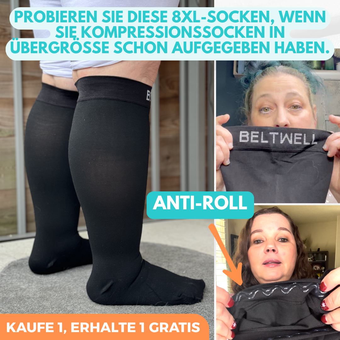 Beltwell® – Extraweite, Rutschfeste Kompressionssocken gegen Einschnüren – 20–30 mmHg